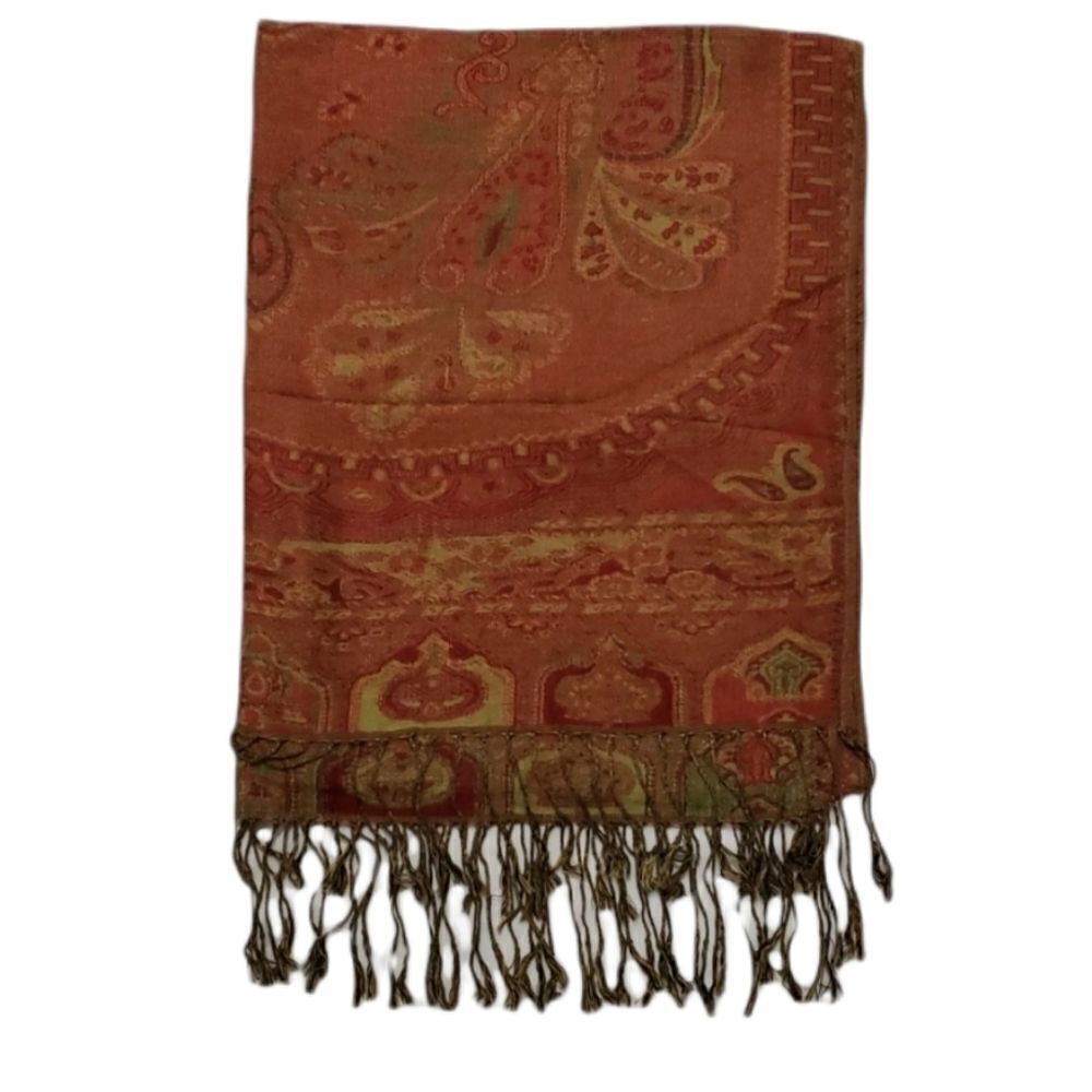 Patterned Rust Colored Scarf With Fringe
